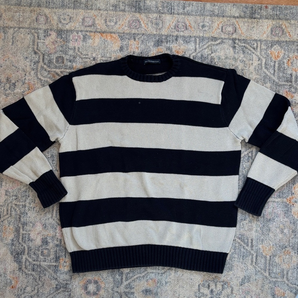 Brandy Melville Black and Cream Striped Crewneck Sweater